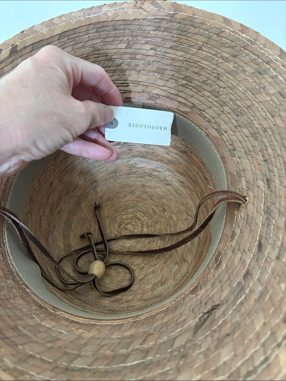Anthropologie Woven Straw Sun Hat with Chin Tie - Brown